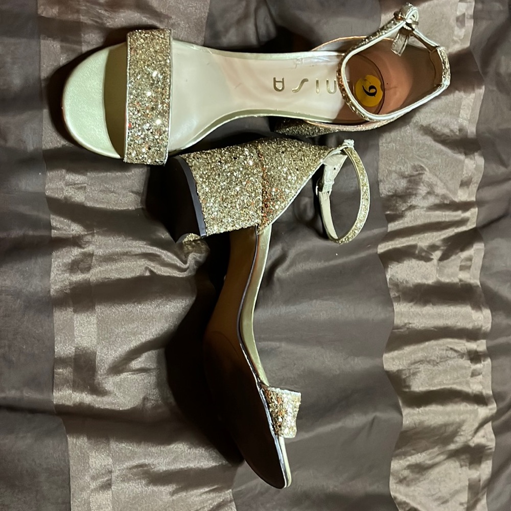 Gold glitter ankle strap sandal